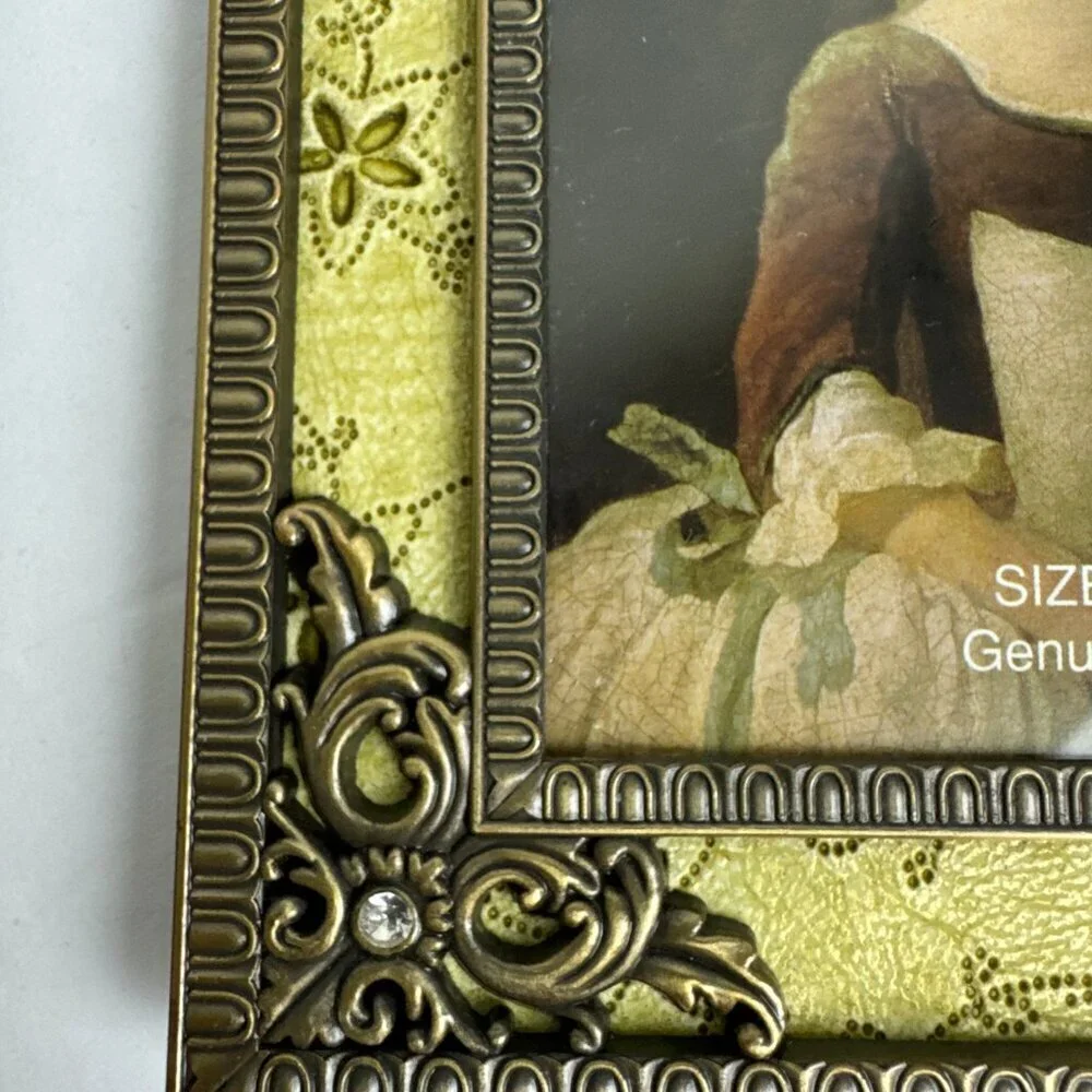 NEW Heavy Bronze Metal Ornate Picture Frame GENUINE CRYSTAL 6